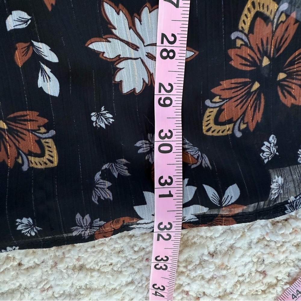 Knox Rose Black Floral Boho Tunic Dress Bell Sleeve Semi Sheer V Neck XS Boho - Picture 7 of 9